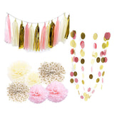 Maxbell Set of 20pcs Mixed Tissue Paper Flowers Balls Tassels Paper Garland Party Decora Gold Pink Beige