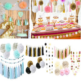 Maxbell Set of 20pcs Tissue Paper Flowers Balls Tassels Banner Garland Party Decor