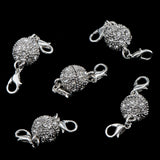 Maxbell 5Pcs Ball Rhinestone Lobster Magnetic Clasp Jewelry DIY Findings 12mm Silver for Necklace Bracelet