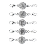 Maxbell 5Pcs Ball Rhinestone Lobster Magnetic Clasp Jewelry DIY Findings 12mm Silver for Necklace Bracelet