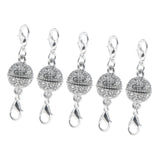 Maxbell 5Pcs Ball Rhinestone Lobster Magnetic Clasp Jewelry DIY Findings 12mm Silver for Necklace Bracelet