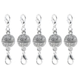 Maxbell 5Pcs Ball Rhinestone Lobster Magnetic Clasp Jewelry DIY Findings 12mm Silver for Necklace Bracelet