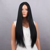 Maxbell 28'' Black Long Hair Straight Full Head Wigs Cosplay Costume Party Hairpiece Hairnet