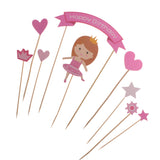 Maxbell Princess Baby Girl Kids Happy Birthday Banner Flag Signs Cake Toppers Cupcake Picks Set Baby Shower Decorations