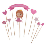 Maxbell Princess Baby Girl Kids Happy Birthday Banner Flag Signs Cake Toppers Cupcake Picks Set Baby Shower Decorations