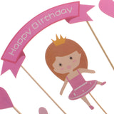 Maxbell Princess Baby Girl Kids Happy Birthday Banner Flag Signs Cake Toppers Cupcake Picks Set Baby Shower Decorations