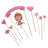 Maxbell Princess Baby Girl Kids Happy Birthday Banner Flag Signs Cake Toppers Cupcake Picks Set Baby Shower Decorations