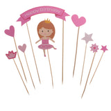 Maxbell Princess Baby Girl Kids Happy Birthday Banner Flag Signs Cake Toppers Cupcake Picks Set Baby Shower Decorations