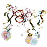 Maxbell 12 Pieces Assorted Foil Hanging Swirls Baby Shower Paper Cutout Decoration