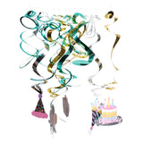 Maxbell 12 Pieces Mixed Hat Cake Foil Hanging Cutout Swirls Happy Birthday Decor