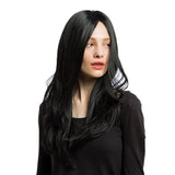 Maxbell Natural Women's Middle Part Long Straight Wave Synthetic Hair Heat Resistance Wig Daily Cosplay Costume Party Full Head Wigs Black