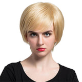 Maxbell Lady Women Cosplay Costume Party Short Natural 100% Real Human Hair Wigs With Cap Heat Resistant Gold