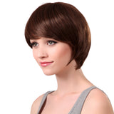 Maxbell Elegant Lightweight Women Short Natural Straight 100% Real Human Hair Wigs w/ Cap for Daily Wear Costume Cosplay Party Brown HEAT RESISTANT