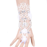 Maxbell Lace Hollow Flower Crystal Rhinestone Ring Bracelet Glove Set Wedding Bride