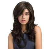 Maxbell 22'' Long Natural Looking Wavy Curly Layered Heat Resistant Synthetic Hair Wigs with Cap for Women Dark Brown