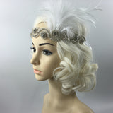 Maxbell Fashion Wedding Bridal Feather Diamante Headband Headpiece 1920s Hair Band