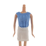 Maxbell Blue Knit Tops + White Skirt Outfit for 1/6 Barbie Dolls Costome