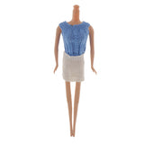 Maxbell Blue Knit Tops + White Skirt Outfit for 1/6 Barbie Dolls Costome