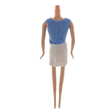 Maxbell Blue Knit Tops + White Skirt Outfit for 1/6 Barbie Dolls Costome