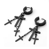 Maxbell Men Fashionable Cross Drop Pendant Style Stud Earring Jewelry Party Home Office Supplies Black  55mm