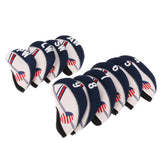 Maxbell 10 Pieces White & Blue USA Flag Neoprene Golf Club Iron Head Cover Headcover