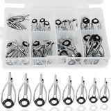 Maxbell 40pcs/box Fishing Rod Guides Tip Rings Rod Repair Kit DIY Eye Ring, 8 Sizes