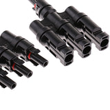 Maxbell 1 Pair MC4 T Branch Solar Panel Cable Connector 1 Male to 3 Female and 1 Female to 3 Male