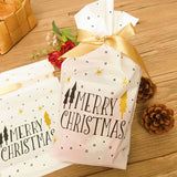 Maxbell 50/set Merry Christmas White Plastic Gift Candy Bags With Ribbon Drawstring