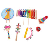 Maxbell 7Pcs Orff World Educational Wooden Musical Instrument Percussion Drums Bell Children's Toys Gift