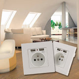 Maxbell 2 USB Port Receptacles with USB Port + Standard Plug 86 Wall Outlet Socket Flame Retardant