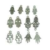 Maxbell 36pcs/bag Silver Alloy 6Styles Mixed Eyes Star Heart Sector Hexagonal Palm Shaped Charms Pendants Jewelry DIY   Finding Making