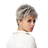 Maxbell Fashion Women Natural Straight Fluffy Short Layered Synthetic Medium Bangs Hair Wigs for Party Cosplay Daily Wear Mixed Gray