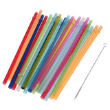 Maxbell 25x Colorful Reusable Hard Drinking Jar Straws W/ Cleaning Brush Home Party