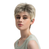 Maxbell Fashion Women Natural Layered Short Straight Synthetic Full Hair Wig with Partial Bangs for Cosplay Party Mix Blonde