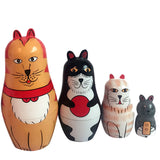 Maxbell Set of 5pcs Painted Wooden Cat Family Nesting Dolls Matryoshka Russian Doll Kids Gift