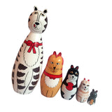 Maxbell Set of 5pcs Painted Wooden Cat Family Nesting Dolls Matryoshka Russian Doll Kids Gift