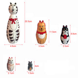 Maxbell Set of 5pcs Painted Wooden Cat Family Nesting Dolls Matryoshka Russian Doll Kids Gift