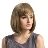 Maxbell 13.8'' Women Natural Shoulder/Short Wig Silky Straight Synthetic Hair Blonde Bob Full Wigs w/ Bangs + Wig Cap