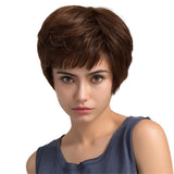 Maxbell High Quality Fashion Women Natural Layered 100 % Human Hair Wigs with Cap Short Medium Brown 10 Inches