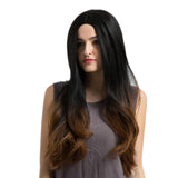 Maxbell Fashion Charming Gradient Black Brown Wigs Middle Part Long Curly Wig Heat Resistant for Women