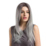 Maxbell 24" Women Long Curly Gradient Gray Middle Part Fashion Full Head Wigs+Cap for Cosplay Party Costume