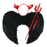 Maxbell Kids Elastic Band Design Three Piece Angel Devil Wings Cosplay Party Fancy Dress Halloween Christmas Dance Costume Photography Props Black S