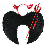 Maxbell Kids Elastic Band Design Three Piece Angel Devil Wings Cosplay Party Fancy Dress Halloween Christmas Dance Costume Photography Props Black S