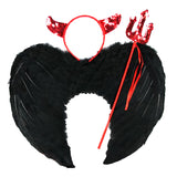 Maxbell Kids Elastic Band Design Three Piece Angel Devil Wings Cosplay Party Fancy Dress Halloween Christmas Dance Costume Photography Props Black S