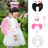 Maxbell Kids Elastic Band Design Three Piece Angel Devil Wings Cosplay Party Fancy Dress Halloween Christmas Dance Costume Photography Props Black S