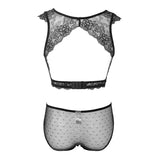 Maxbell Set Of Women Girls Ladies Wire Free Seamless Deep V Neck Open Back Lace Plunging Bra Briefs 75C Black