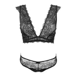 Maxbell Set Of Women Girls Ladies Wire Free Seamless Deep V Neck Open Back Lace Plunging Bra Briefs 75C Black