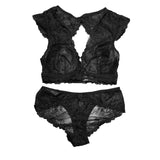 Maxbell Set Of Women Girls Ladies Wire Free Seamless Deep V Neck Open Back Lace Plunging Bra Briefs 75C Black