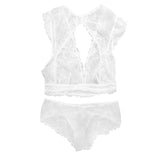 Maxbell Set Of Women Girls Ladies Wire Free Seamless Deep V Neck Open Back Lace Plunging Bra Briefs 80A White