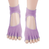 Maxbell Pair Of Half Design Non Slip Washable Comfortable Massage Barre Pilates Yoga Dance Toe Socks Purple